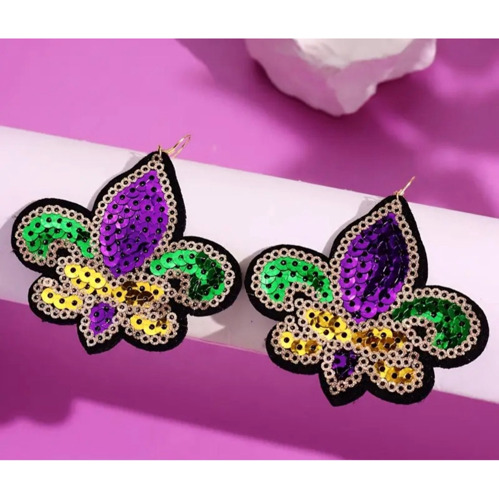 Mardi Gras Sequin Fleur De Lis Earrings
